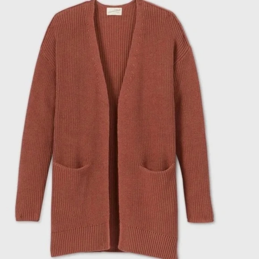 Universal threads rust open front knit chunky cardigan pockets Xsmall NEW